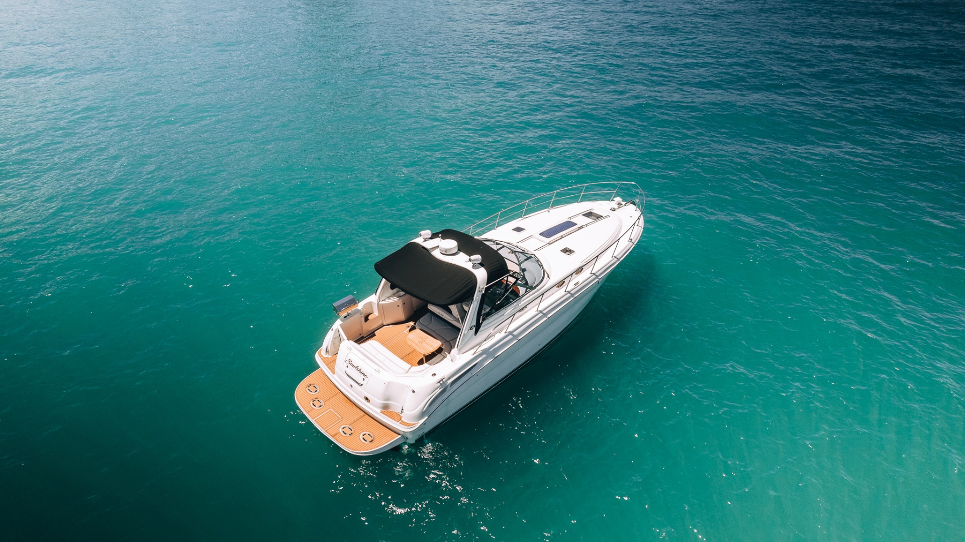 Overhead aerial of Soulshine on turquoise water