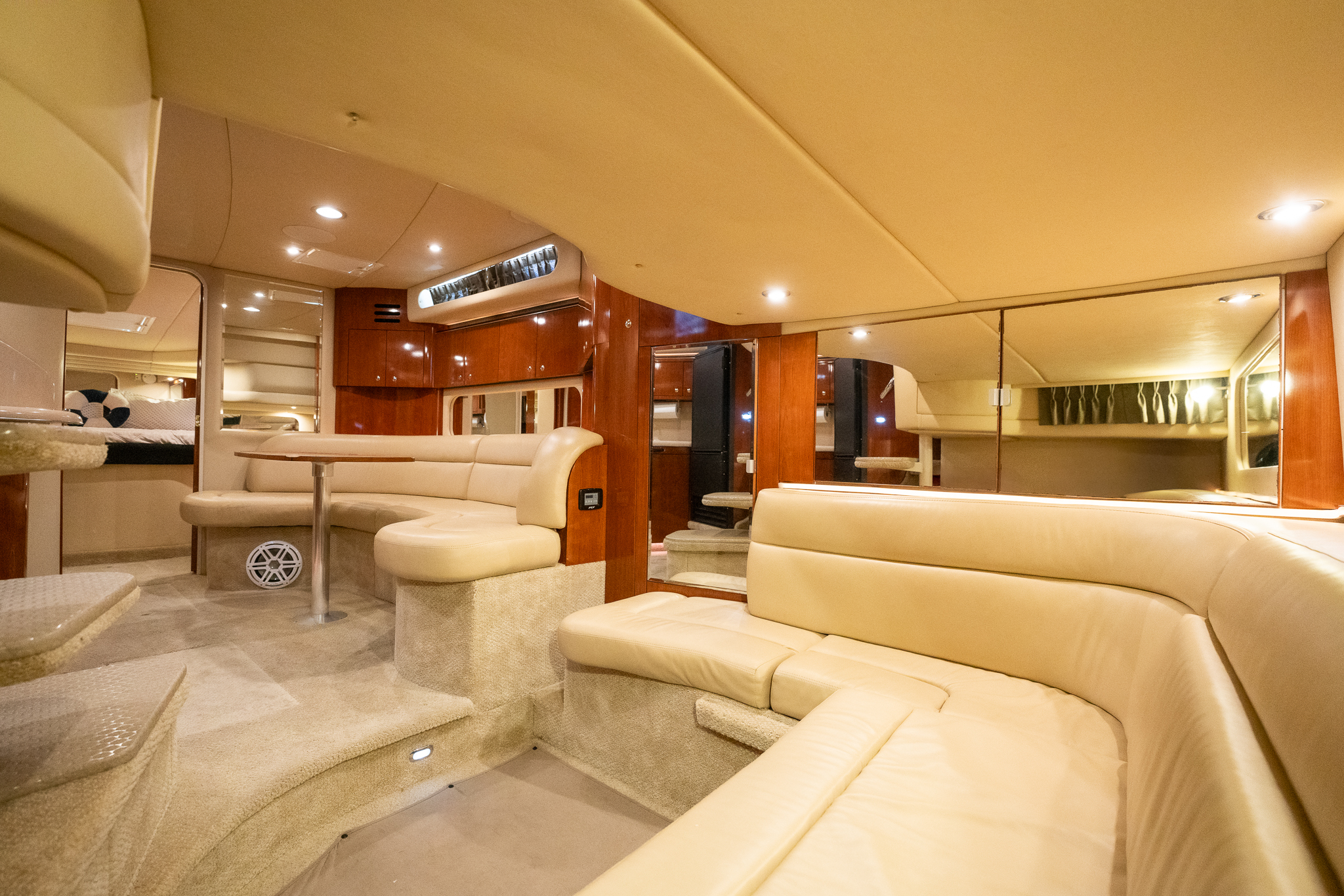 Galley and salon seating below deck on Soulshine